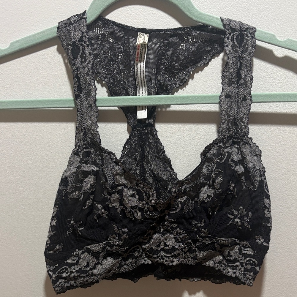 Free People Elegant Lace Bralette - Black and Gray